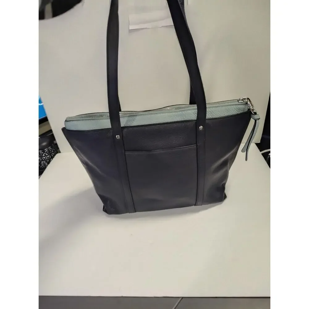 Coach 1573 May Pebble Leather Tote Navy Midnight Blue Shoulder Bag